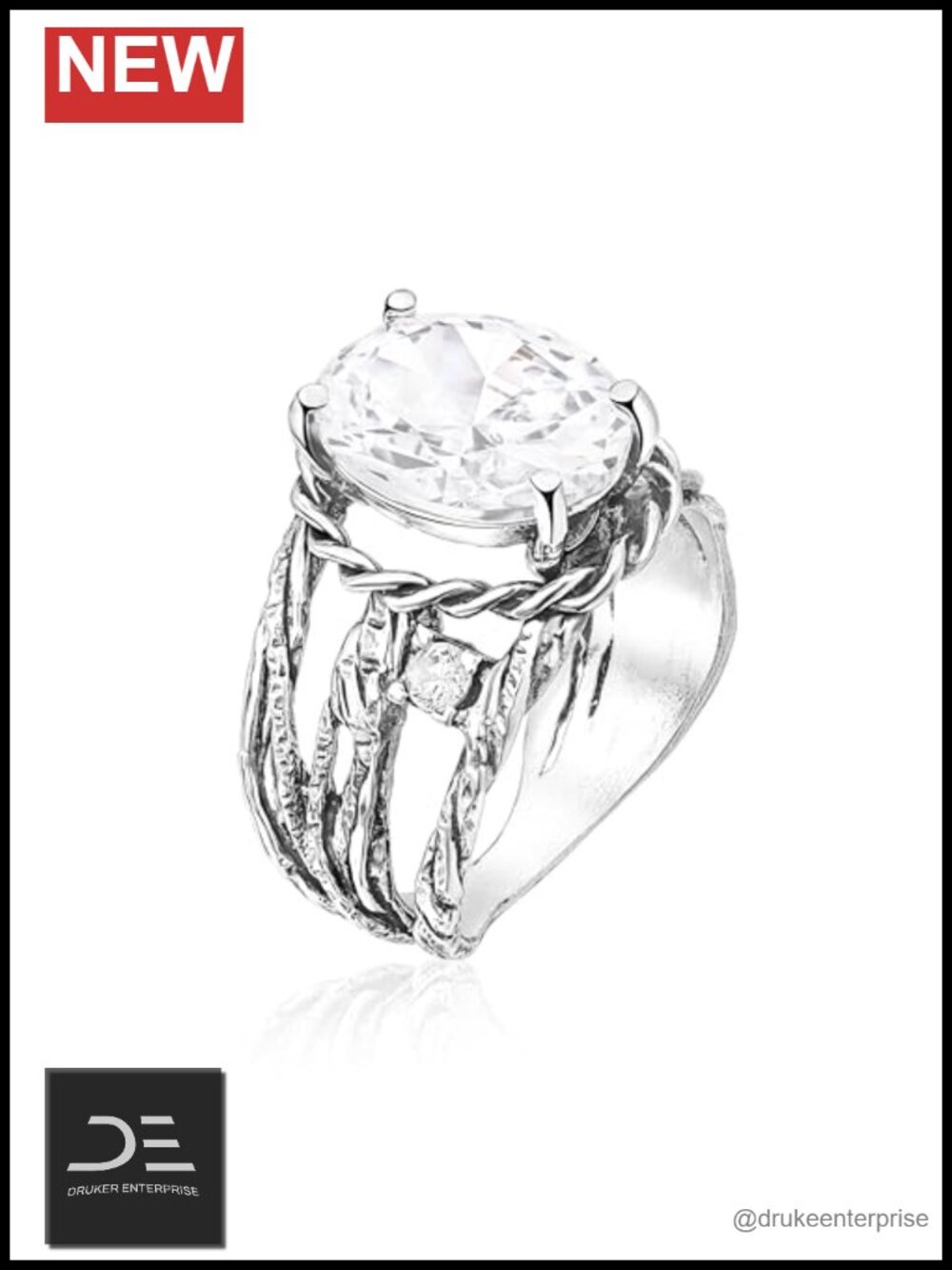 Sterling Silver Cubic Zirconia Statement Ring Handmade Oval CZ Wire Wrap Jewelry